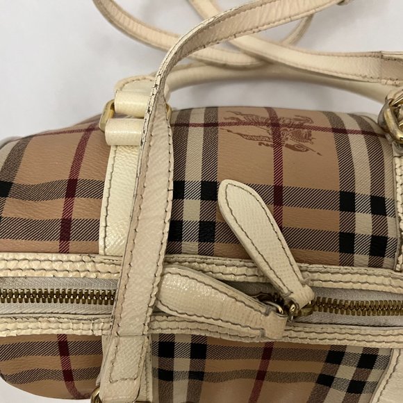 BURBERRY HAYMARKET PATENT COLOURS MEDIUM CHATTON CHECK TOTE WHITE - Picture 13 of 16